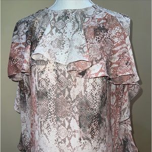 Olivaceous Snakeskin Python Print Blouse Ruffled  sleeve Size small